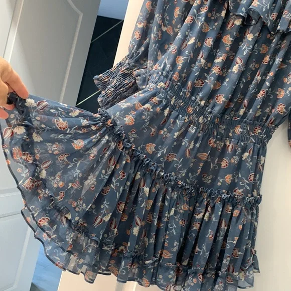 MISA  LA Blue floral mini off the shoulder dress in size XS - Picture 8 of 8